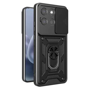 Motorola Moto G77/G67 Roterende Ring Hybrid Cover med Kameraskjold - Sort