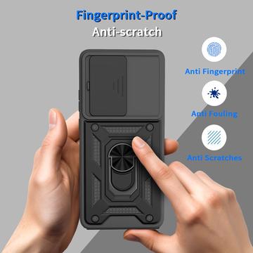 Motorola Moto G77/G67 Roterende Ring Hybrid Cover med Kameraskjold - Sort