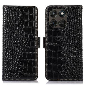 Motorola Moto G77/G67 Crocodile Series Læderpung med RFID - Sort