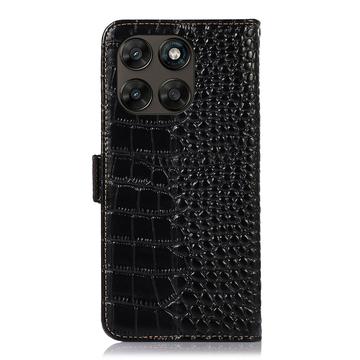 Motorola Moto G77/G67 Crocodile Series Læderpung med RFID - Sort