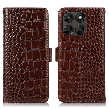 Motorola Moto G77/G67 Crocodile Series Læderpung med RFID - Brun