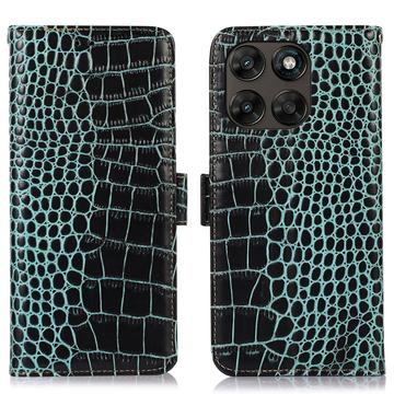 Motorola Moto G77/G67 Crocodile Series Læderpung med RFID - Grøn