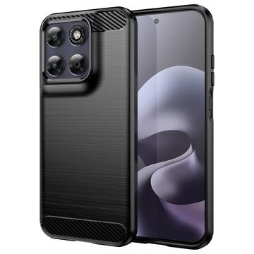 Motorola Moto G77/G67 Børstet TPU Cover - Karbonfiber - Sort