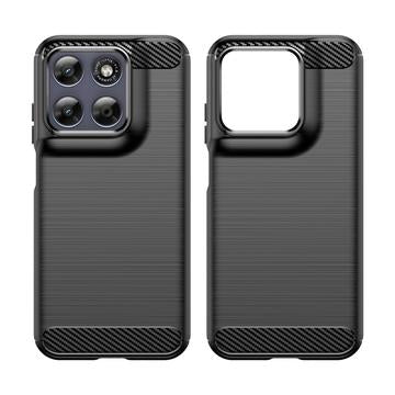 Motorola Moto G77/G67 Børstet TPU Cover - Karbonfiber - Sort