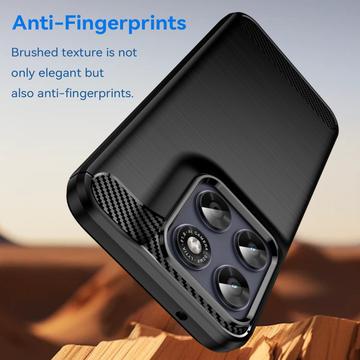 Motorola Moto G77/G67 Børstet TPU Cover - Karbonfiber - Sort