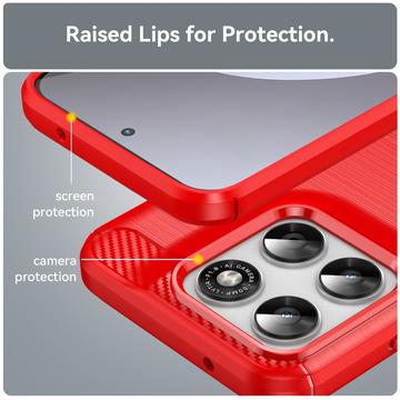 Motorola Moto G77/G67 Børstet TPU Cover - Karbonfiber - rød