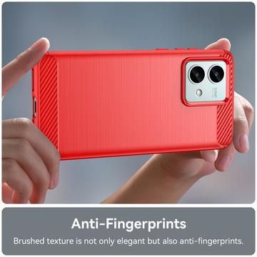 Motorola Moto G84 Børstet TPU Cover - Karbonfiber - Rød