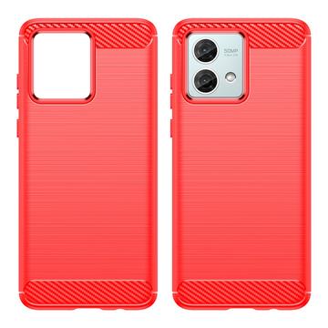 Motorola Moto G84 Børstet TPU Cover - Karbonfiber - Rød