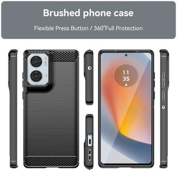 Motorola Moto G85/S50 Neo Børstet TPU Cover - Karbonfiber - Sort