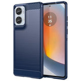 Motorola Moto G85/S50 Neo Børstet TPU Cover - Karbonfiber - Blå