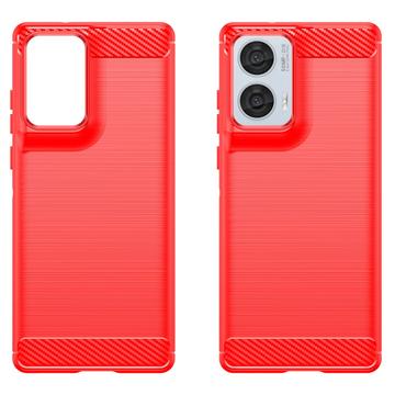 Motorola Moto G85/S50 Neo Børstet TPU Cover - Karbonfiber - Rød