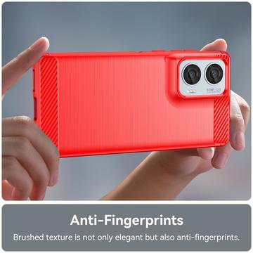 Motorola Moto G85/S50 Neo Børstet TPU Cover - Karbonfiber - Rød
