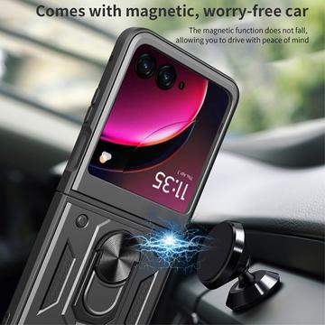 Motorola Razr 40 Ultra Hybrid Cover med Metal Stativ - Sort