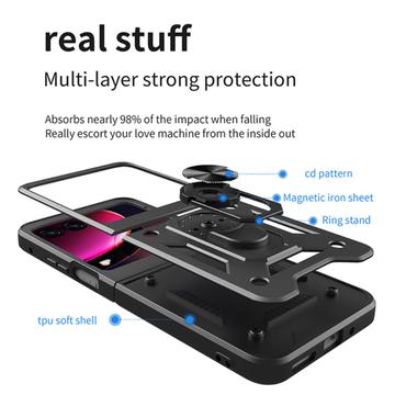 Motorola Razr 40 Ultra Hybrid Cover med Metal Stativ - Sort