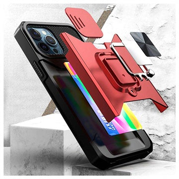Multifunktionel 4-i-1 iPhone 11 Pro Hybrid Cover - Rød