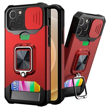 Multifunktionel 4-i-1 iPhone 12/12 Pro Hybrid Cover - Rød