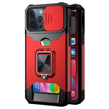 Multifunktionel 4-i-1 iPhone 13 Pro Max Hybrid Cover - Rød