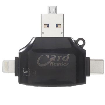 4-i-1 Multifunktionel MicroSD/SD Kortlæser - Sort