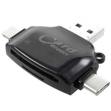 4-i-1 Multifunktionel MicroSD/SD Kortlæser - Sort