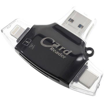 4-i-1 Multifunktionel MicroSD/SD Kortlæser - Sort