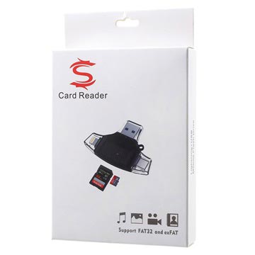 4-i-1 Multifunktionel MicroSD/SD Kortlæser - Sort