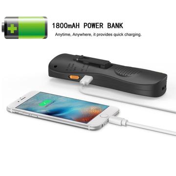 Multifunktionel lommelygte med håndsving og FM-radio, værktøjssæt, powerbank - sort