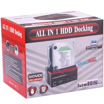 Multifunktionel USB 2.0 til SATA/IDE Docking Station - Sort