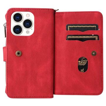 Multifunktions Serie iPhone 14 Pro Pung Cover - Rød