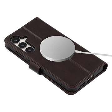 Samsung Galaxy S24 FE MyTPhone CardMate MagSafe Læder Pung Cover med Kortholder, Stativ, 2x Skærmbeskyttelse - mørkebrun