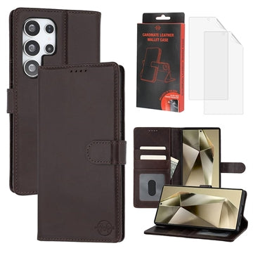 Samsung Galaxy S24 Ultra MyTPhone CardMate MagSafe Læder Pung Cover med Kortholder, Stativ, 2x Skærmbeskyttelse - mørkebrun