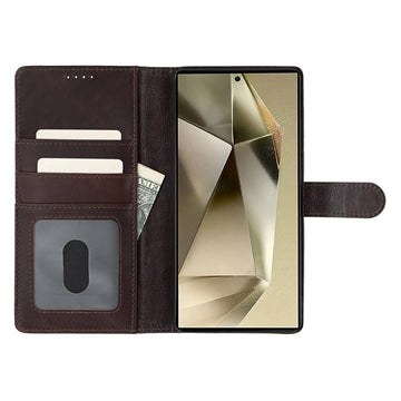 Samsung Galaxy S24 Ultra MyTPhone CardMate MagSafe Læder Pung Cover med Kortholder, Stativ, 2x Skærmbeskyttelse - mørkebrun