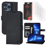 iPhone 13 Pro Max/12 Pro Max MyTPhone CardMate MagSafe Læder Pung Cover med Kortholder, Stativ, 2x Skærmbeskyttelse - sort