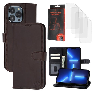 iPhone 13 Pro Max/12 Pro Max MyTPhone CardMate MagSafe Læder Pung Cover med Kortholder, Stativ, 2x Skærmbeskyttelse - mørkebrun
