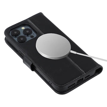 iPhone 14 Pro MyTPhone CardMate MagSafe Læder Pung Cover med Kortholder, Stativ, 2x Skærmbeskyttelse - sort