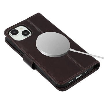 iPhone 15 Plus/14 Plus MyTPhone CardMate MagSafe Læder Pung Cover med Kortholder, Stativ, 2x Skærmbeskyttelse - mørkebrun