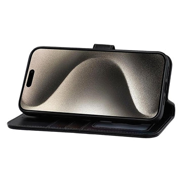 iPhone 15 Pro MyTPhone CardMate MagSafe Læder Pung Cover med Kortholder, Stativ, 2x Skærmbeskyttelse - sort