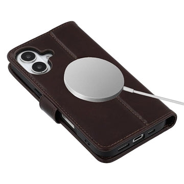 iPhone 16 MyTPhone CardMate MagSafe Læder Pung Cover med Kortholder, Stativ, 2x Skærmbeskyttelse - mørkebrun