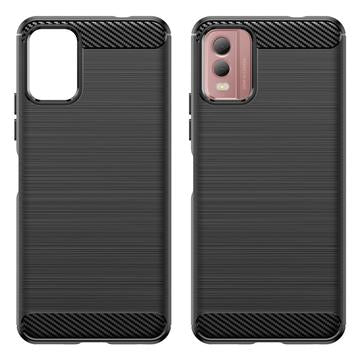 Nokia C32 Børstet TPU Cover - Karbonfiber - Sort