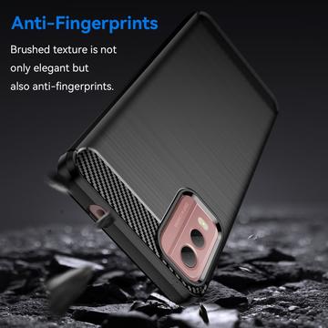 Nokia C32 Børstet TPU Cover - Karbonfiber - Sort