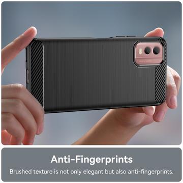Nokia C32 Børstet TPU Cover - Karbonfiber - Sort
