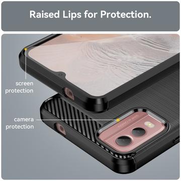 Nokia C32 Børstet TPU Cover - Karbonfiber - Sort