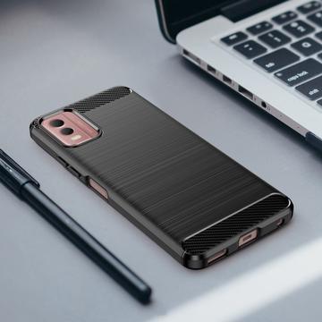 Nokia C32 Børstet TPU Cover - Karbonfiber - Sort