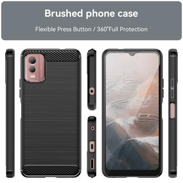 Nokia C32 Børstet TPU Cover - Karbonfiber - Sort