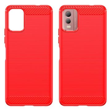 Nokia C32 Børstet TPU Cover - Karbonfiber - Rød
