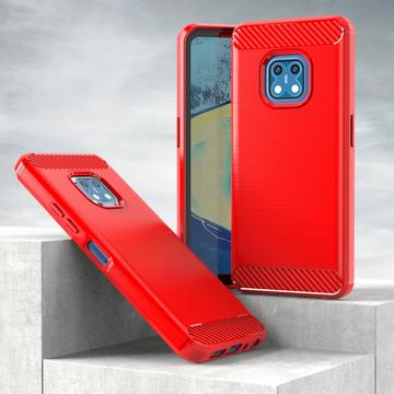 Nokia XR20 Børstet TPU Cover - Karbonfiber - Rød