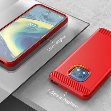 Nokia XR20 Børstet TPU Cover - Karbonfiber - Rød