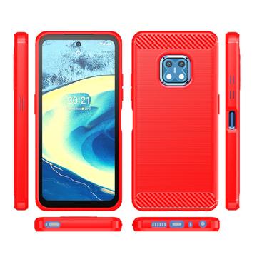 Nokia XR20 Børstet TPU Cover - Karbonfiber - Rød