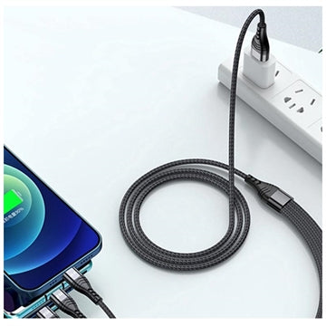 Nylonflettet Universal 4-i-1 USB-kabel - 66W, 2m - Sort