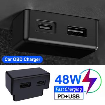 OBD-biloplader til Tesla Model 3/Y - 30W USB-C, 18W USB-A