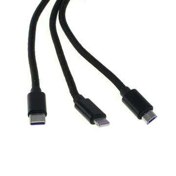 OTB 3-i-1 opladerkabel - Lightning, USB-C, MicroUSB - 1m - sort